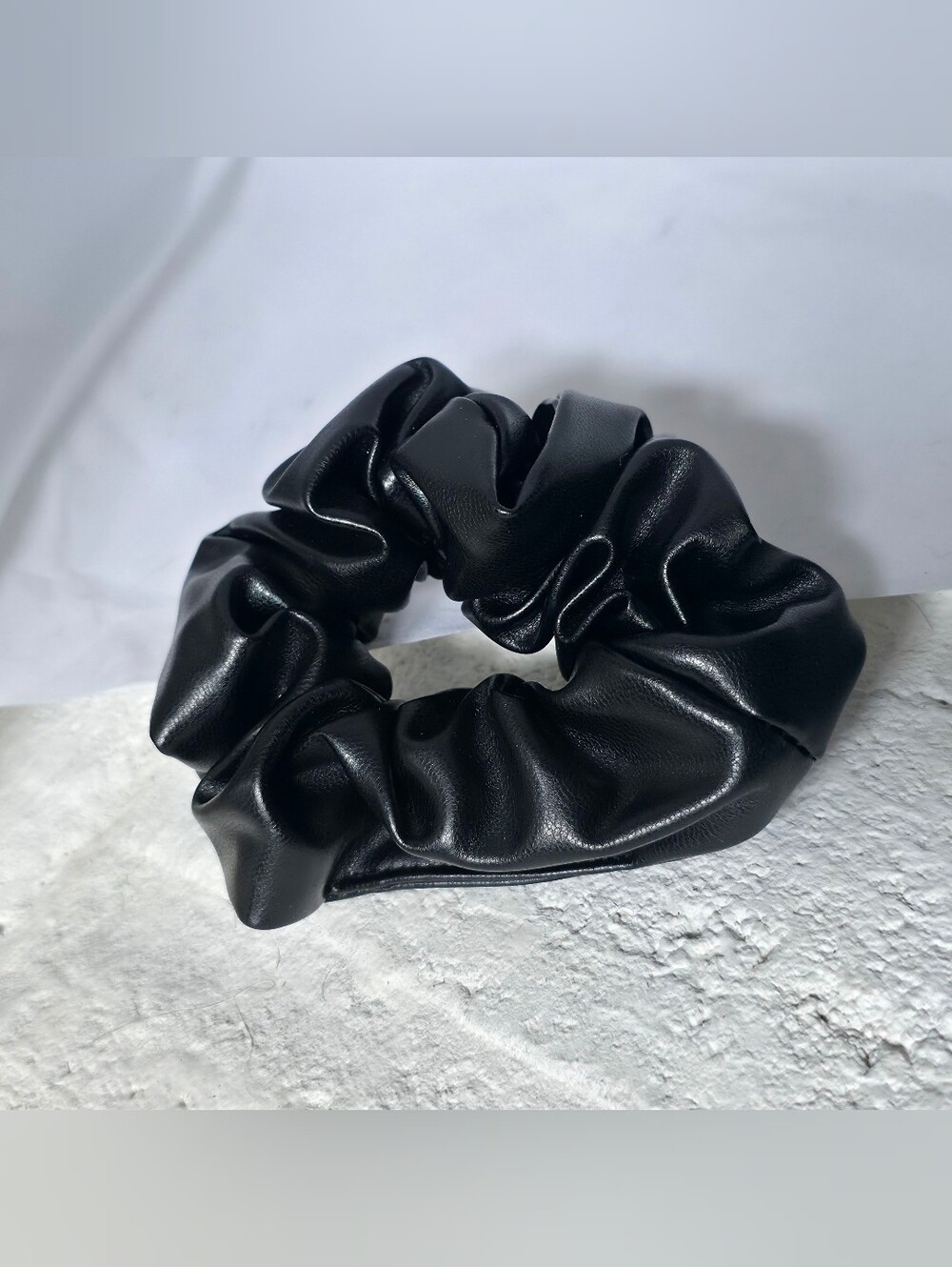 Elegant Faux Leather Black Hair Scrunchie | Hair Accessories
